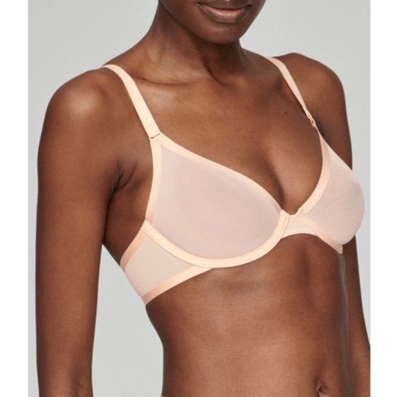 CUUP The Plunge Mesh Bra Size 36E 36 DD Sand Cream Beige Sheer Underwire - Picture 1 of 12